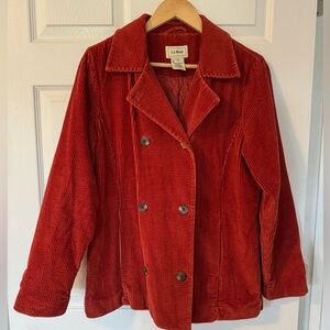Women’s L.L. Bean Corduroy Double Breasted Peacoat- Size S, Burnt Orange/Rust